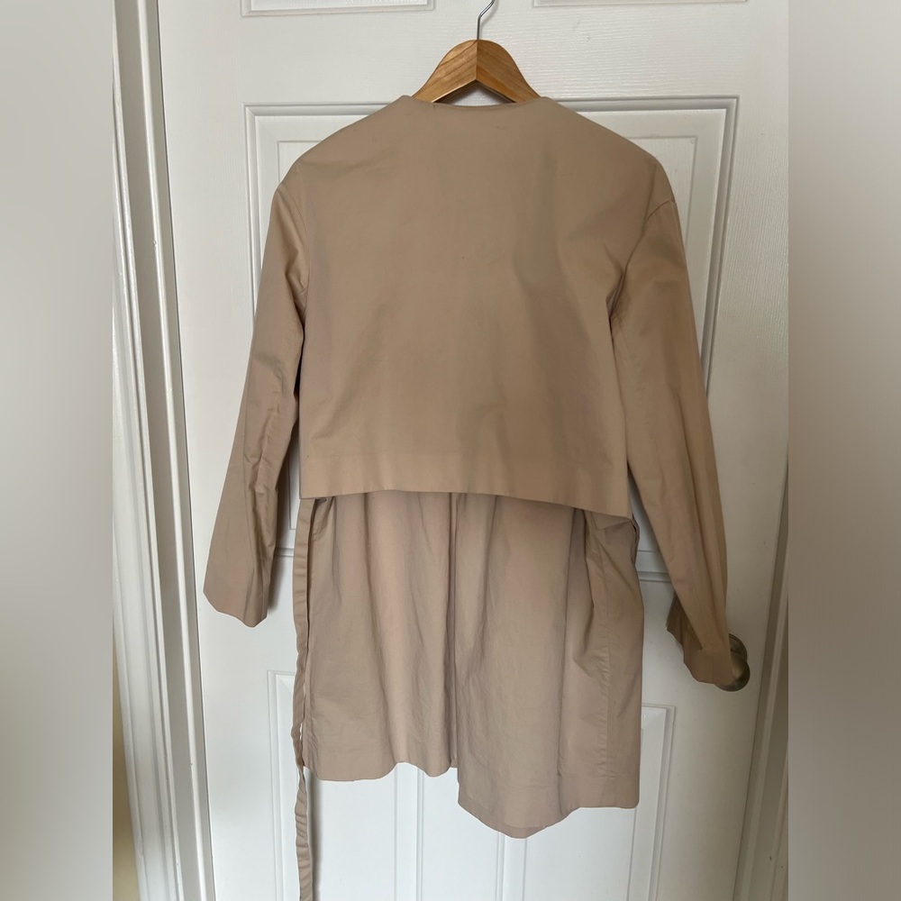 Beige COS collarless cotton trench coat, size 36, us 6 - Picture 4 of 8